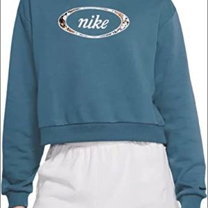 Nike NSW Floral Logo Pullover Hoodie CV1870 058 Teal/Floral New Women's